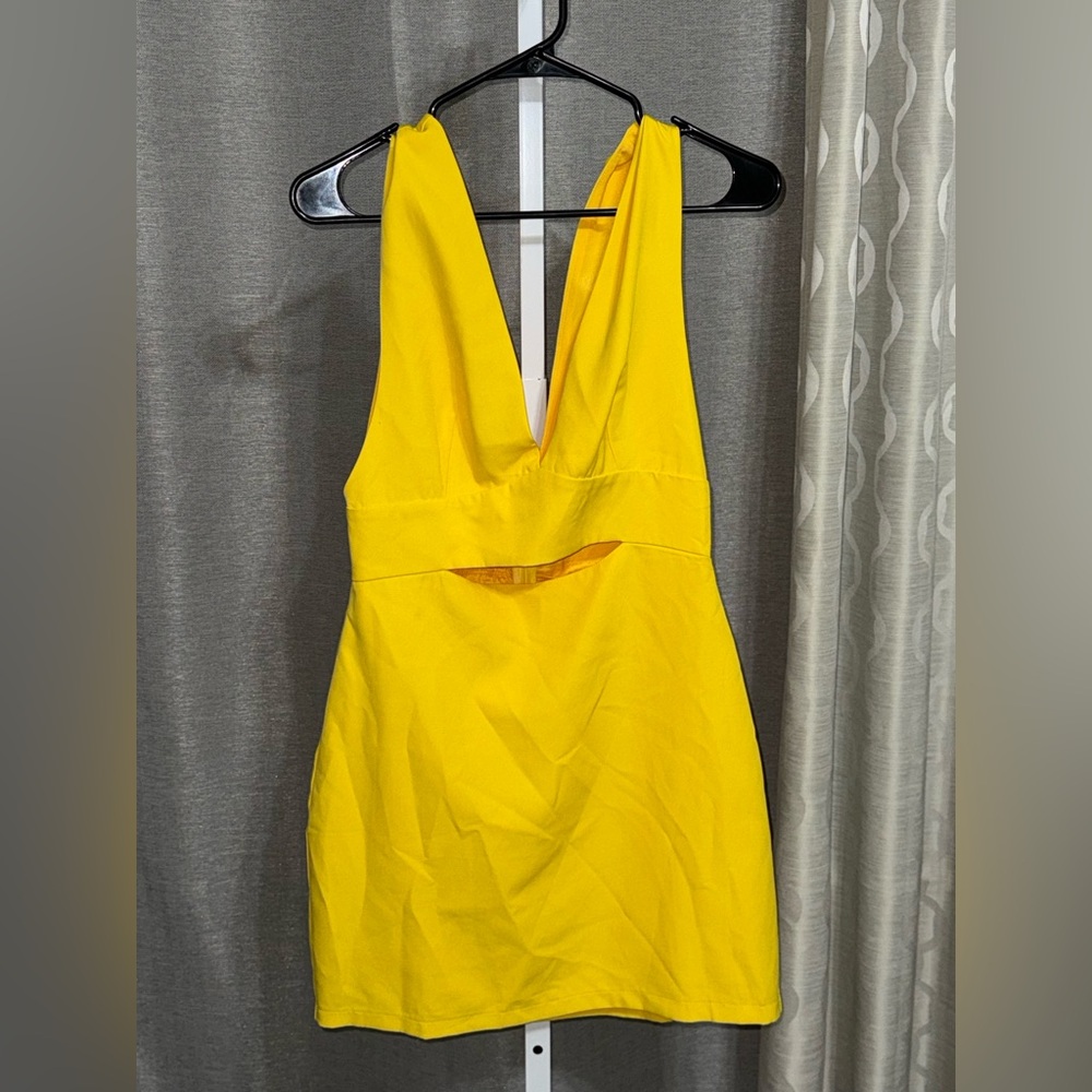 Elegant Yellow Deep V Dress